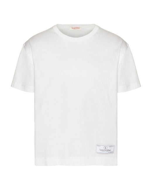 Valentino Garavani White Cotton Logo-patch T-shirt for men