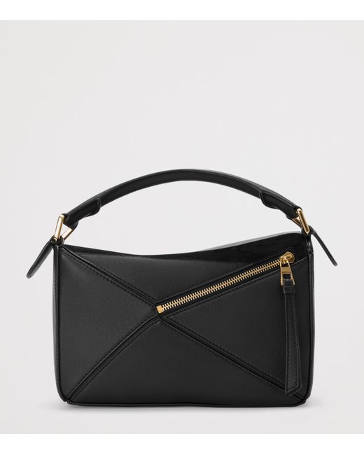 Loewe Black Small Leather Stripe Puzzle Edge Top-Handle Bag