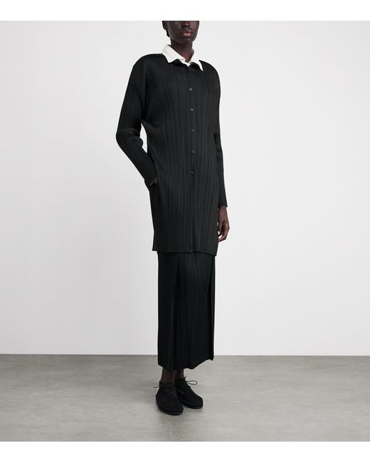Pleats Please Issey Miyake Black Pleated Stand Collar Shirt