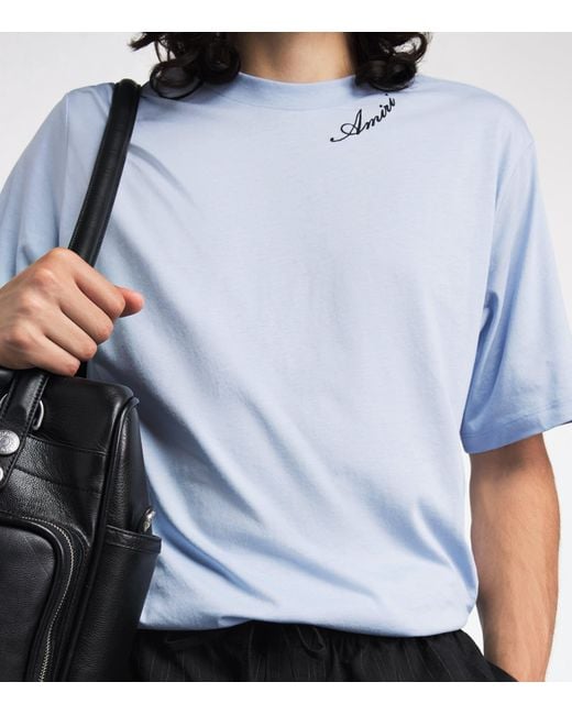 Amiri Blue Cotton Script T-Shirt for men