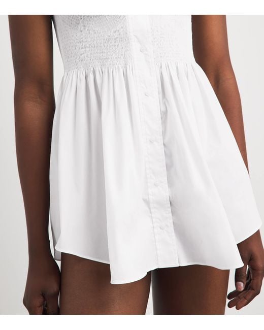 Skims White Cotton-Blend Poplin Apparel Smocked Mini Dress