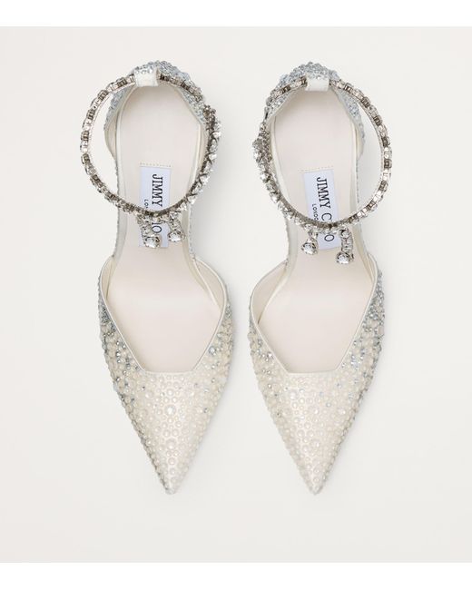 Jimmy Choo White Stevie 100 Embellished Pumps