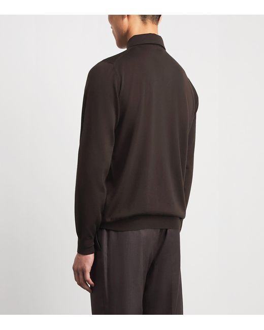 Lardini Brown Virgin Wool Long-Sleeve Polo Shirt for men