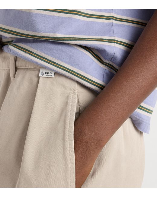 Prada White Cotton Gabardine Wide-Leg Trousers for men