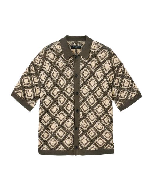 AllSaints Green Cotton Knitted Short-Sleeve Cardigan for men