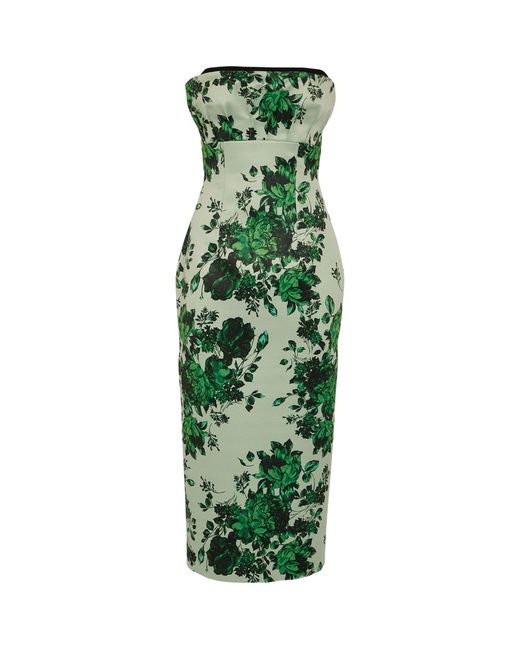 Emilia Wickstead Green Adalina Strapless Floral-print Taffeta-faille Midi Dress