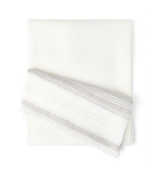Brunello Cucinelli White Linen Stripe Scarf for men
