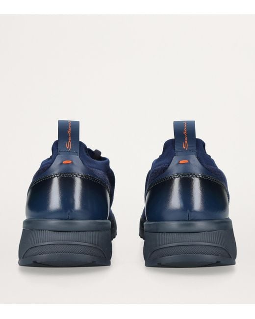 Santoni Blue Technical-Knit Runner Sneakers