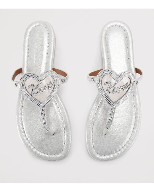 Kurt Geiger White Leather Heart T-Bar Sandals