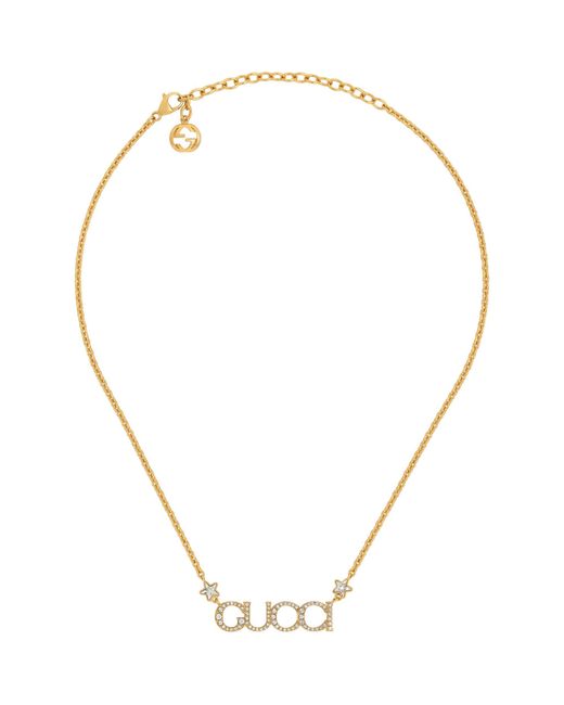 Gucci Metallic Embellished Script Letter Necklace