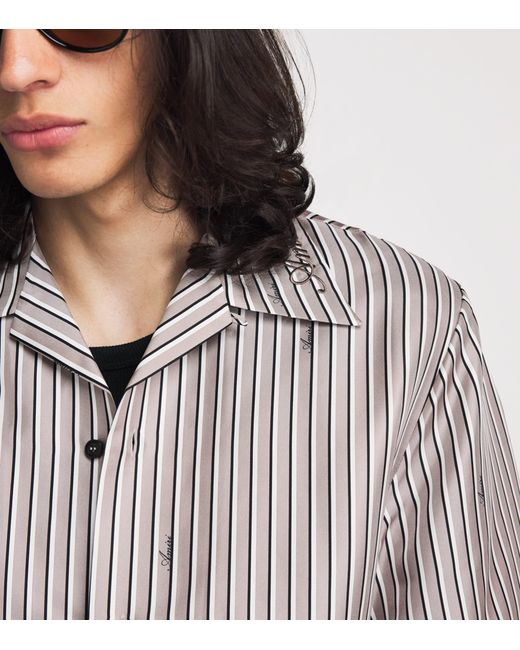 Amiri Gray Silk Stripe Script Shirt for men