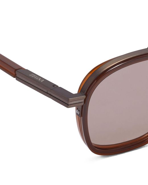Zegna Brown Rounded Sunglasses for men
