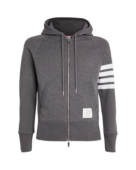 Thom Browne Gray Four-Stripe Zip-Up Hoodie for men