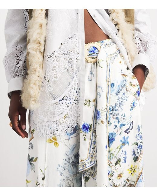 Camilla White Scarf Belt Wide-Leg Trousers