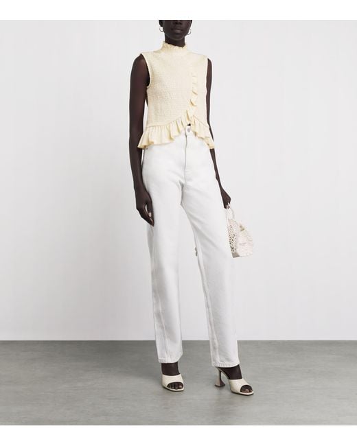 Sandro White Ruffled Smock Sleeveless Top