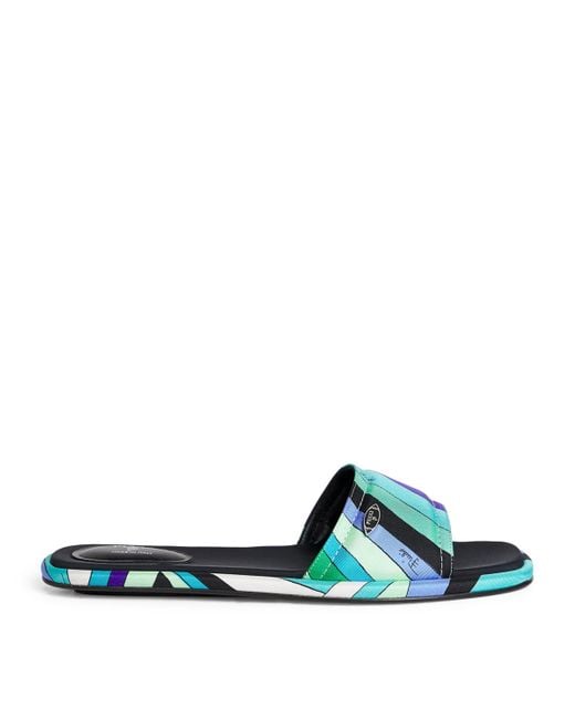 Emilio Pucci Blue Silk Printed Yummy Slides