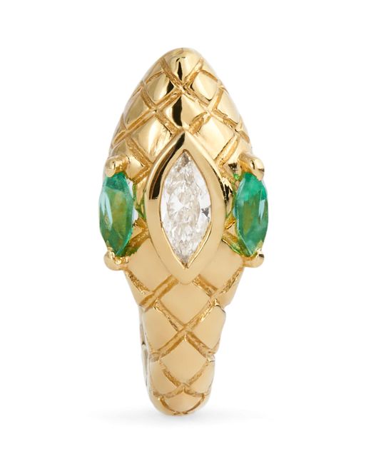 Jacquie Aiche Metallic Diamond And Emerald Snake Single Huggie Earring