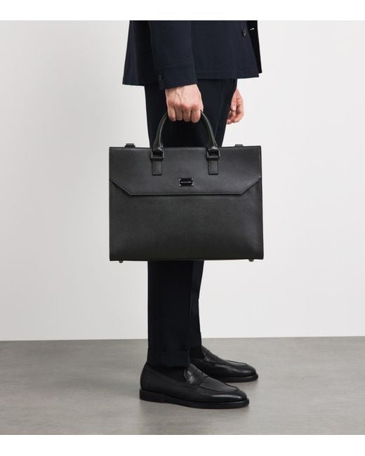 Emporio Armani Black Leather Logo Briefcase for men
