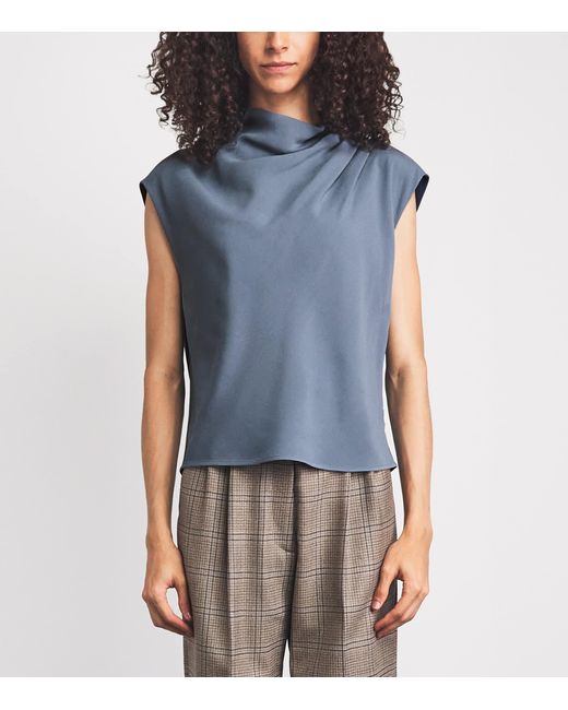 Agnona Blue Sleeveless Draped Blouse