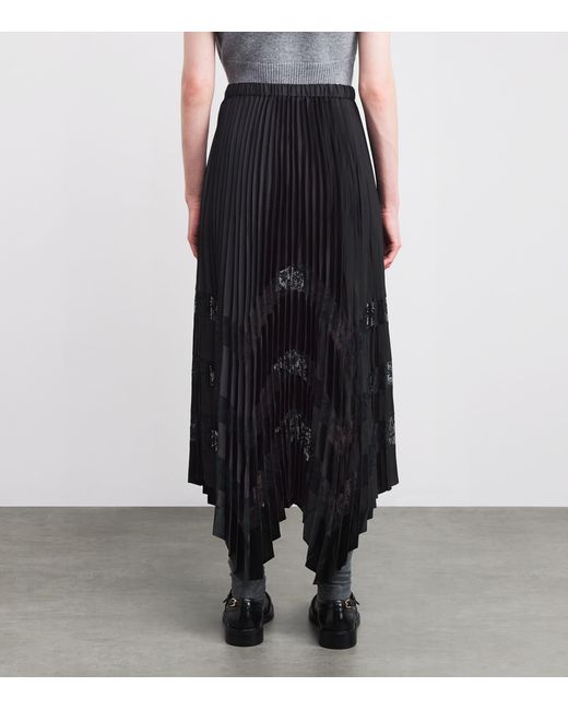 Claudie Pierlot Black Lace-Trim Pleated Maxi Skirt