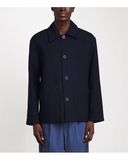 Sandro Blue Wool Worker Overshirt for men