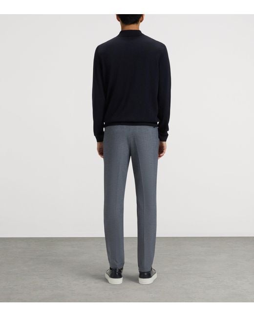 Boss Blue Virgin Wool Polo Sweater for men