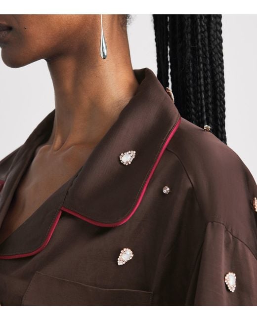Sandro Brown Embellished Pyjama-Style Shirt