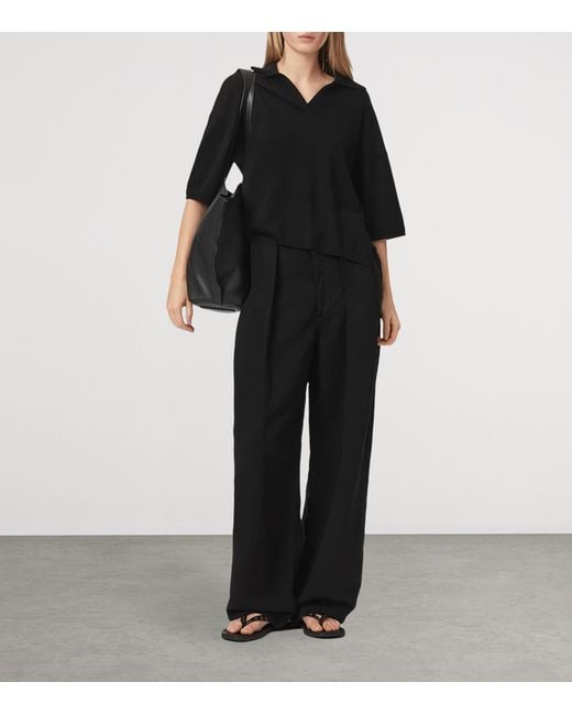 AllSaints Black Wool Bern Polo Shirt