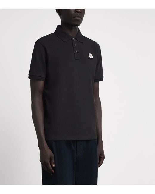 Moncler Black Cotton Logo Polo Shirt for men