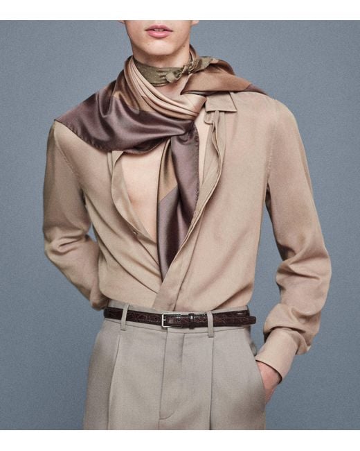 Saint Laurent Brown Silk Geometric Print Scarf