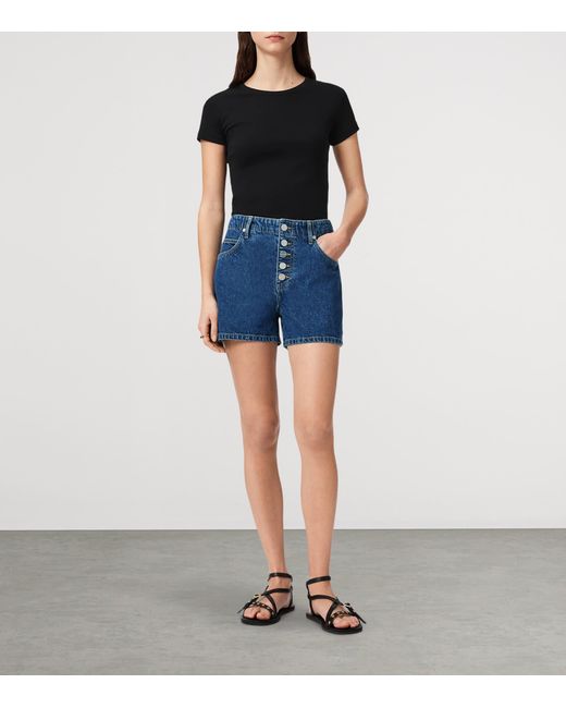 AllSaints Blue Buttoned Mid-Rise Denim Shorts