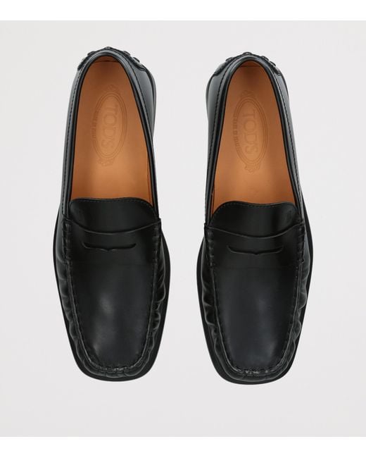 Tod's Black Leather Arricciato Gomma Loafers for men