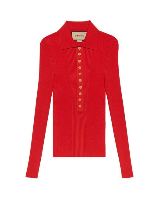 Gucci Red Rib-knit Polo Shirt