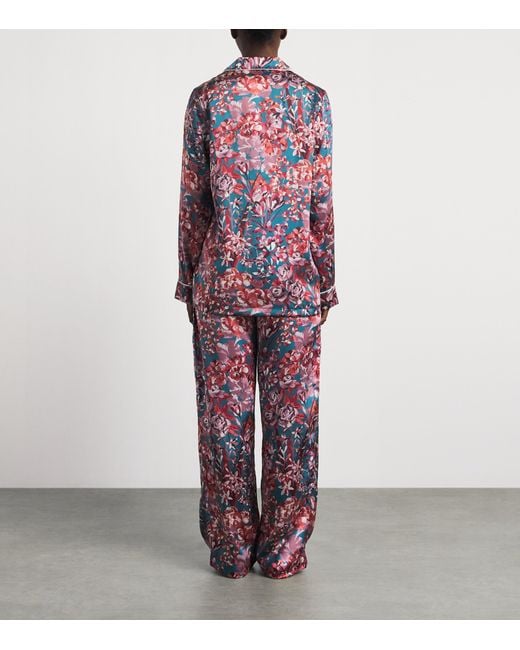 Derek Rose White Silk Floral Long Pyjama Set