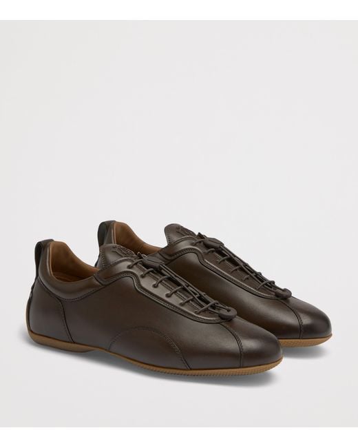 Dunhill Brown Leather Davies Automotive Sneakers for men