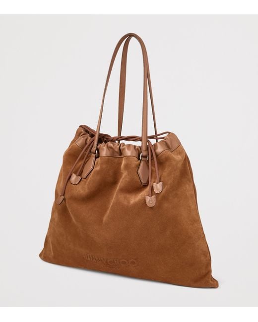 Jimmy Choo Brown Large Suede Drawstring Tote Bag
