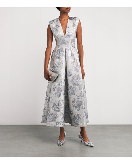 Huishan Zhang Gray Metallic Jacquard Kyle Midi Dress