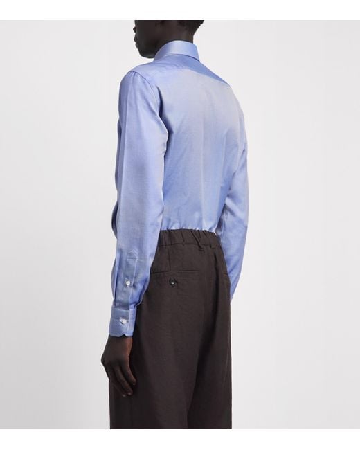 Isaia Blue Cotton Mix Dress Shirt for men