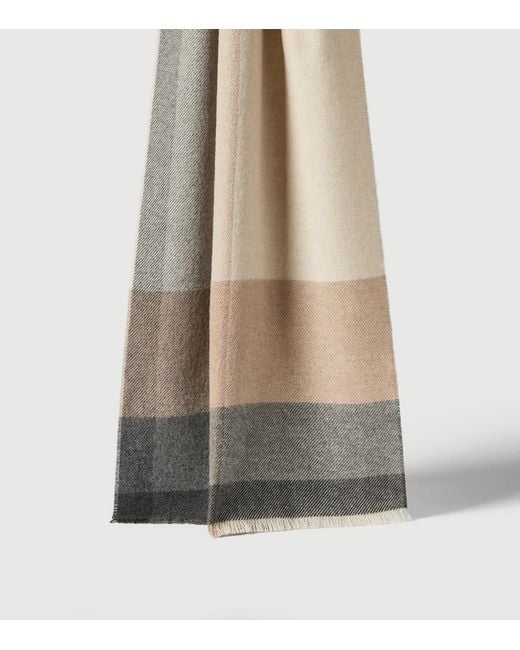 Brunello Cucinelli Gray Wool-Cashmere Stripe Scarf for men
