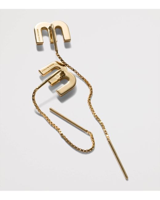 Miu Miu White Chain-Pendant Stud Earrings