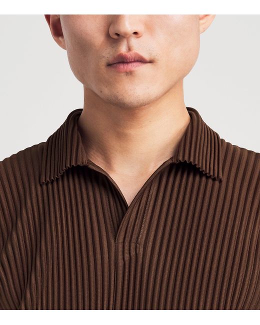 Homme Plissé Issey Miyake Brown Pleated Polo Shirt for men