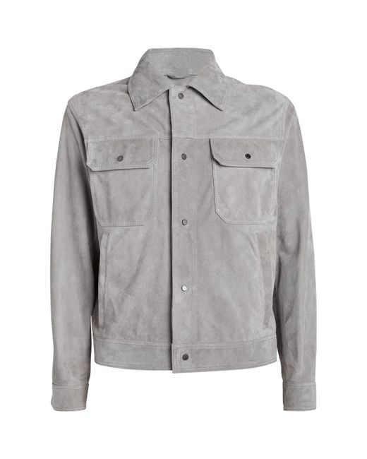 Emporio Armani Suede Jacket in Grey for Men | Lyst UK