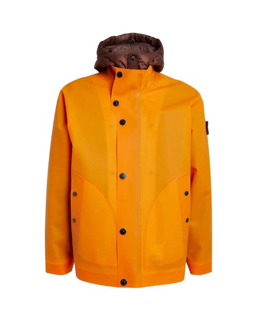 Stone Island Orange Down-filled Puffer Jacket With Rain Jacket for men