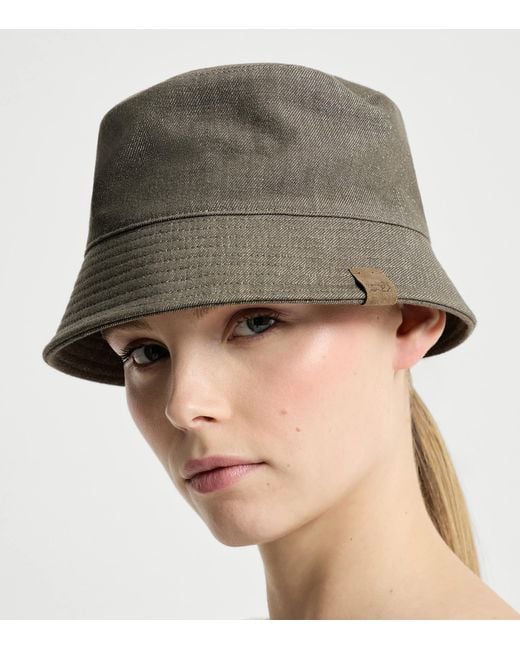 Brunello Cucinelli Green Denim Logo Bucket Hat