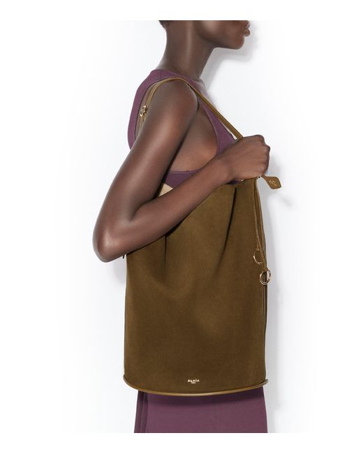 Alaïa Brown Large Suede-Leather Hip Bucket Bag