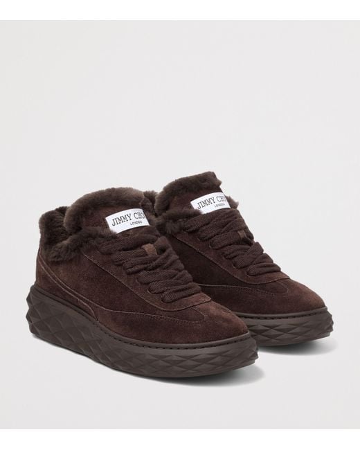 Jimmy Choo Brown Diamond Maxi Retro Suede-Shearling Sneakers
