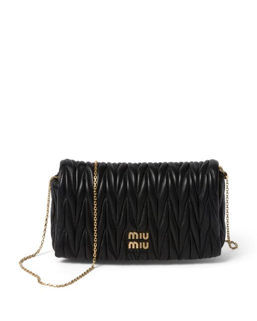 Miu Miu Black Leather Matelassé Mini Shoulder Bag