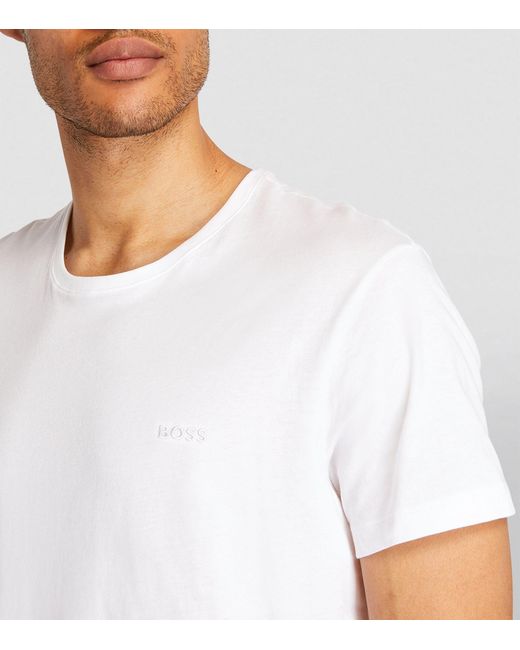 Boss White Cotton Embroidered T-shirt (pack Of 2) for men