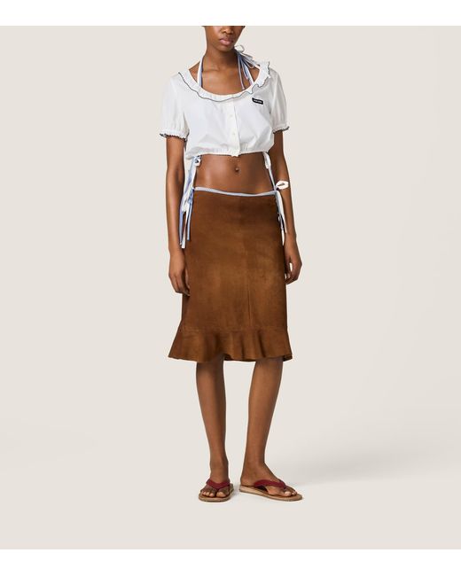Miu Miu White Cotton Embroidered Crop Top
