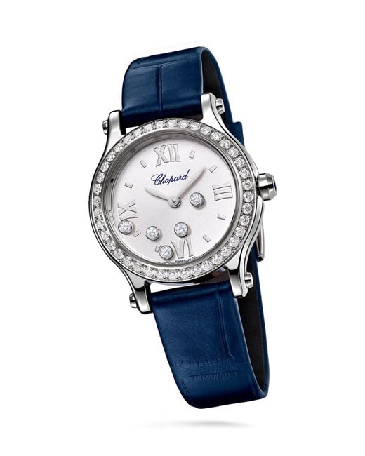 Chopard Blue Stainless Steel And Diamond Happy Sport Watch 25mm